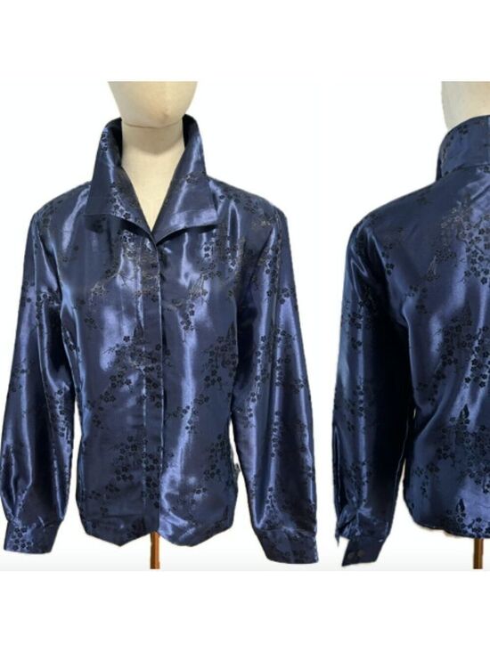 Liz Baker Tops - 90s SATIN BROCADE BLUE ASIAN INSPIRED BROCADE LIZ BAKER SHIRT JACKET SHACKET 14